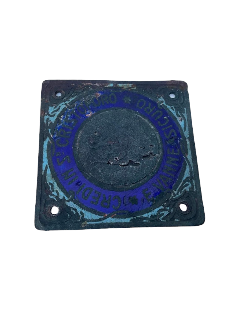 Placca San Cristoforo smaltata. Dimensioni : 7 cm x 7 cm