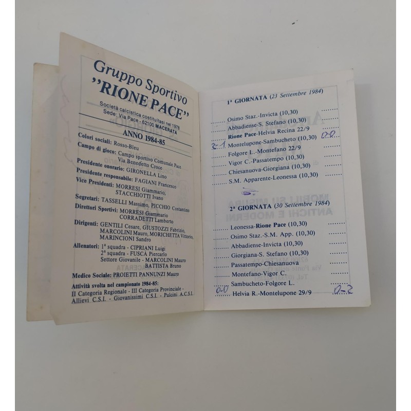 Calendario calcistico 1984-85 pubblicitaria Nardi Paolo Macerata