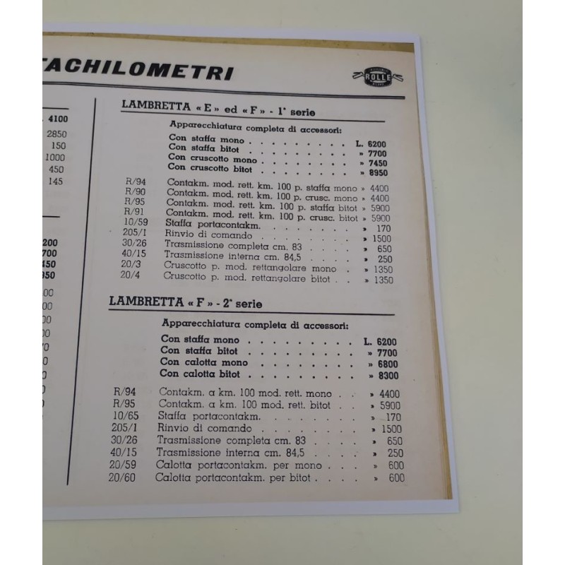 Listino Contachilometri Rolle 1957 copia a colori