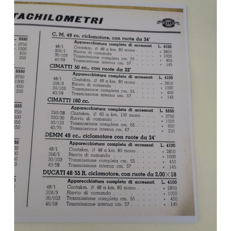 Listino Contachilometri Rolle 1957 copia a colori