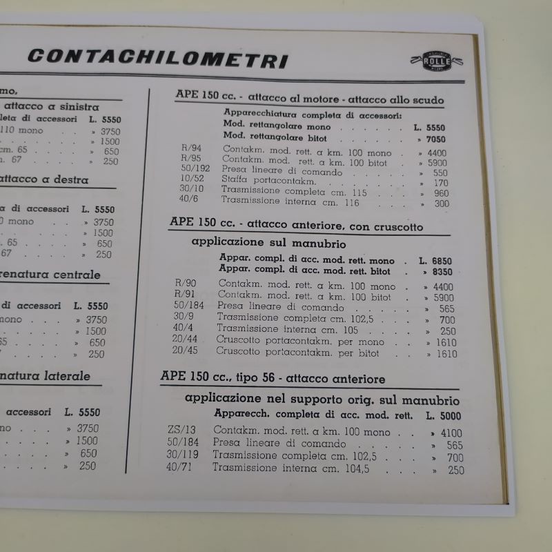 Listino Contachilometri Rolle 1957 copia a colori