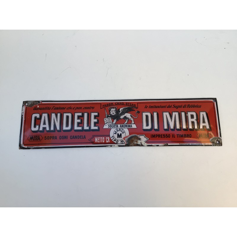 Tabella smaltata bombata Candele di Mira cm 40x10