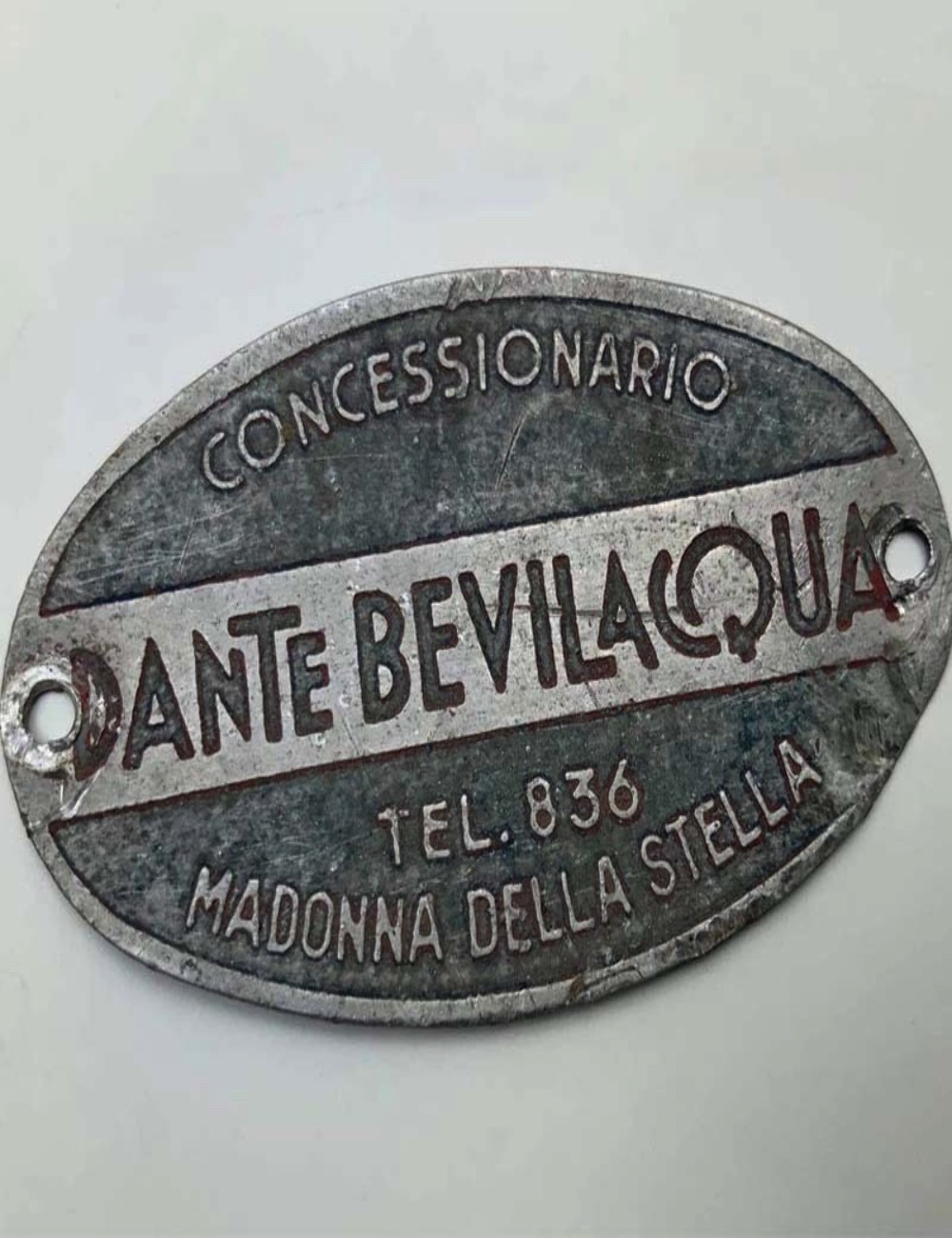 Targhetta concessionario Dante Bevilacqua. 5 cm